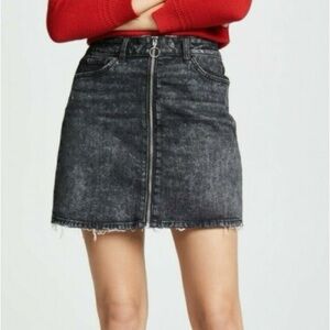 PAIGE Washed Black Denim Mini Skirt with Front Zip